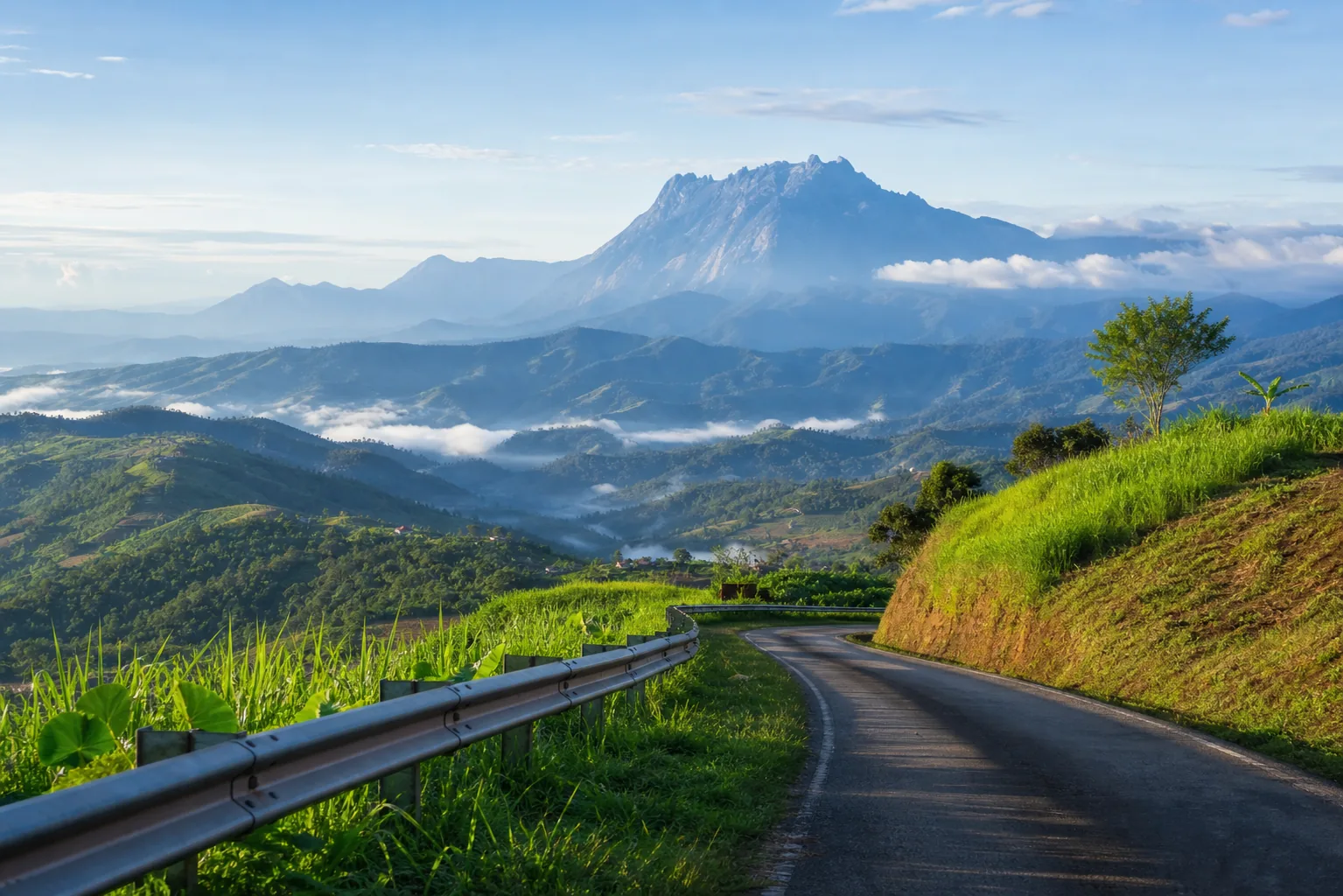 Kundasang Sabah mountain road trip scenery with Mount Kinabalu highlands